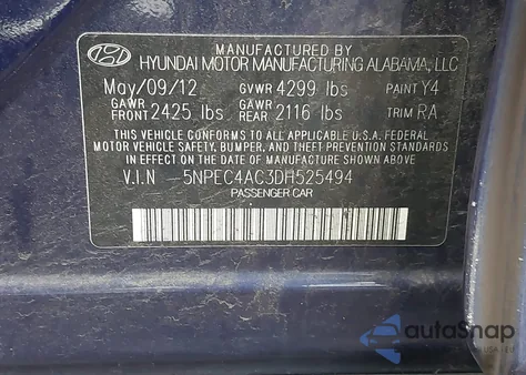 2013 Hyundai Sonata Limited from USA, damaged, VIN 5NPEC4AC3DH525494